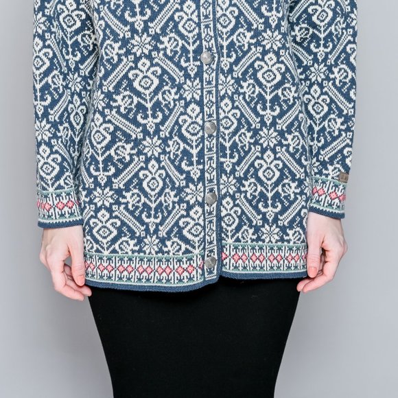 DALE OF NORWAY Wool Blue & White Knit Cardigan - Picture 3 of 9